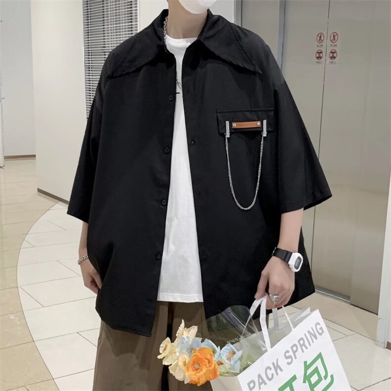衬衫男夏季2023新款白寸衫ins潮百搭短袖送链条C546P32,男装衬衫,星座1116-2