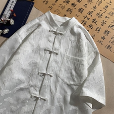 2024夏季新款港风摆拍大码风提花短袖衬衫M-5XHC24221-P60，男装衬衫，电商A022