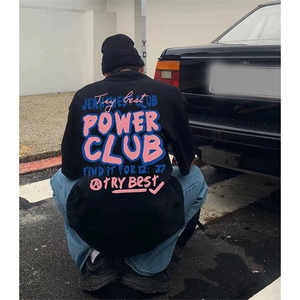 抖音得物 210克现货宽松纯棉美式潮牌印花落肩袖纯棉T恤AT21120图片