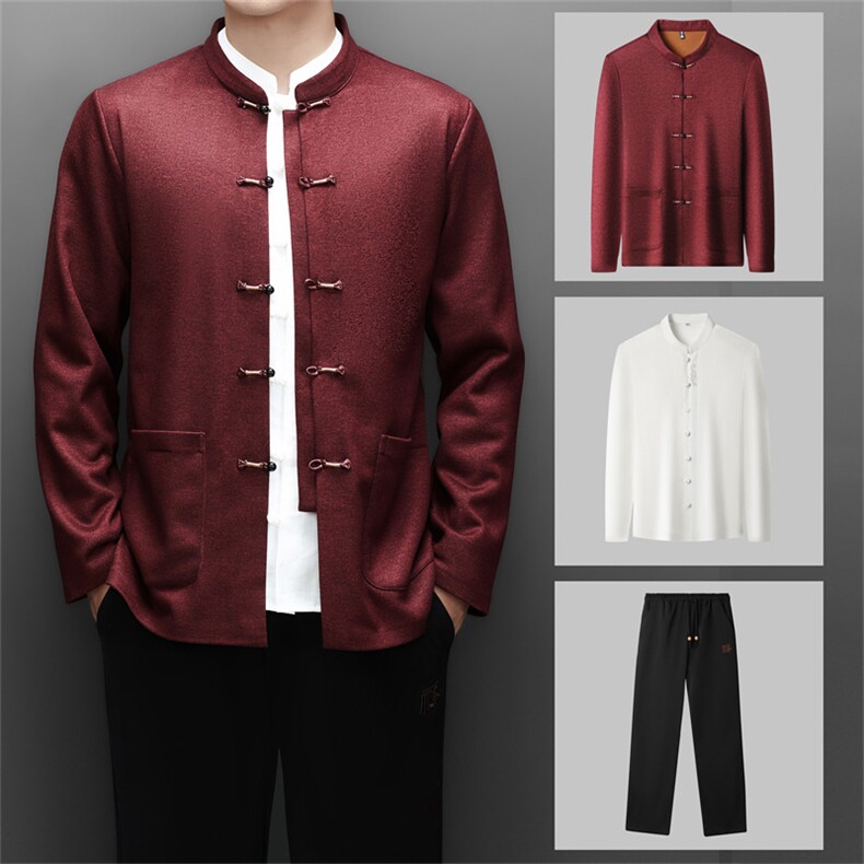 常货高货中老年山羊绒含加绒唐装三件套男中年唐装外套，男装民族服装，钱塘723