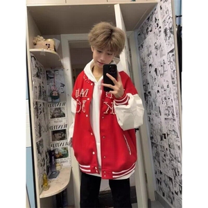 春季新款钉珠毛呢棒球服美式复古潮牌嘻哈学生外套宽松夹克男女图片