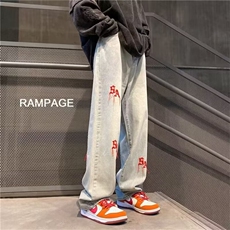 刺绣牛仔裤男夏季薄款设计感阔腿直筒裤子潮牌AA031-P45，男装牛仔裤，星座208-5