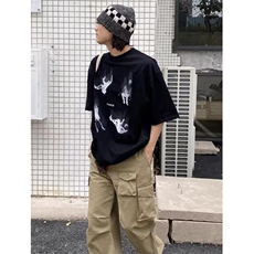 夏季新款复古街头纯棉印花短袖t恤男女休闲宽松半袖体恤T70108，男装T恤，星座1116A（原606A-3）