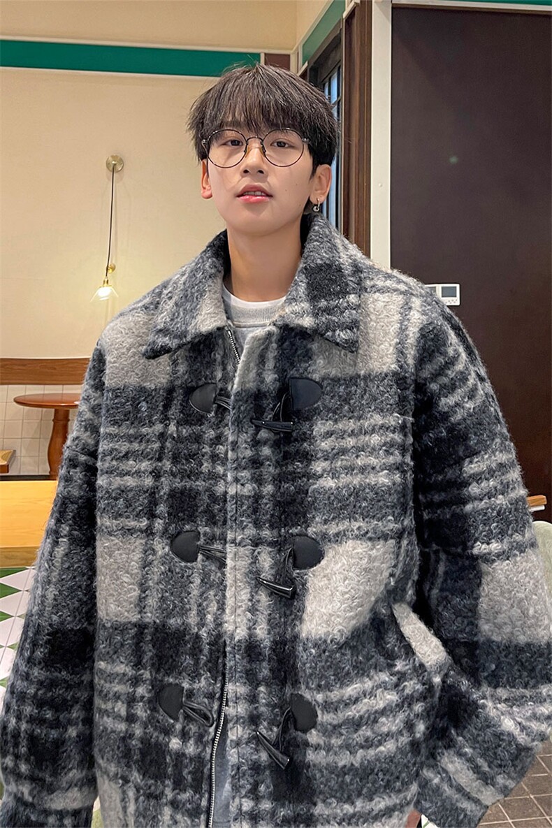 毛圈呢加厚冬装外套牛角扣潮牌毛呢子大衣夹克832P118,男装夹克,电商A458A