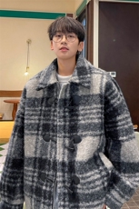 毛圈呢加厚冬装外套牛角扣潮牌毛呢子大衣夹克832P118，男装夹克，电商A458A