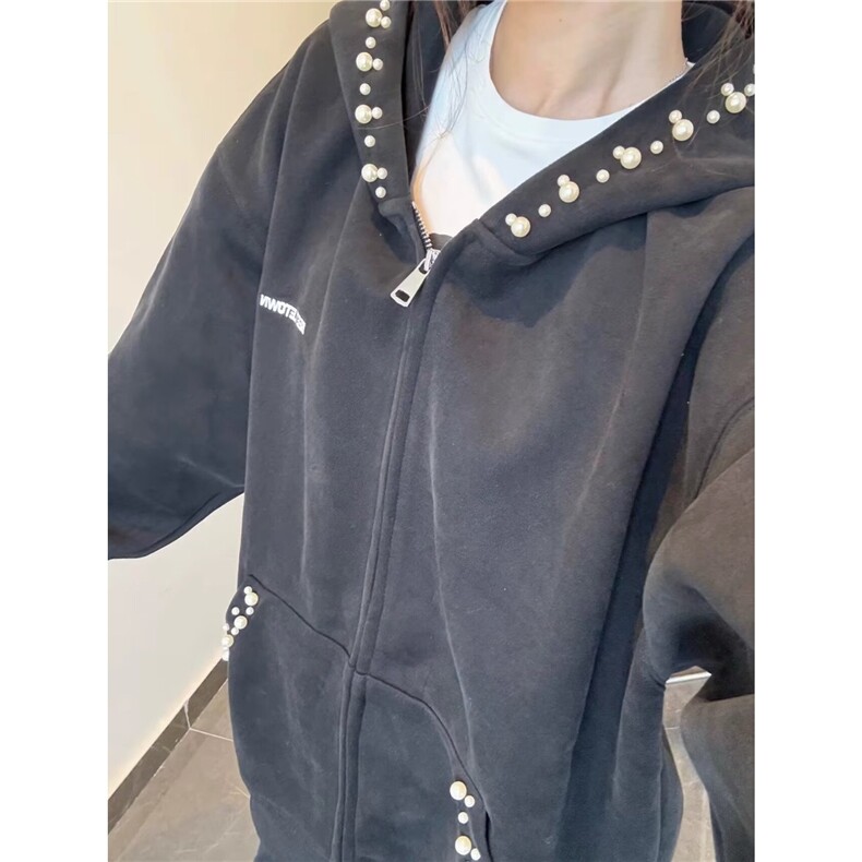 J609-P49 春秋季美式复古卫衣外套女修身显瘦开衫图片