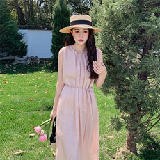 现货2025新款简约时尚超仙气质无袖连衣裙，女装连衣裙，欧米莱