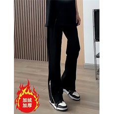 美式微喇牛仔裤加绒直筒裤子高街vibe开叉拉链长裤K8001-P46网图，男装牛仔裤，电商B245