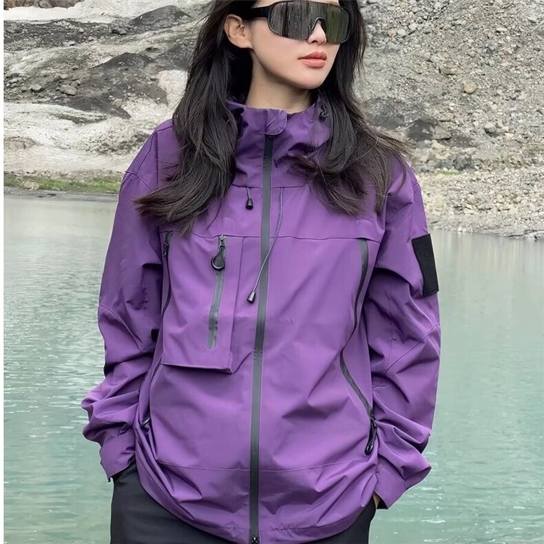 2025紫色冲锋衣男全压胶防暴雨专业户外黑胶防晒登山服女硬壳外套,男装防晒衣,星座1210-1