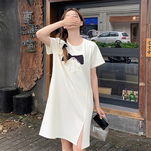 短袖t恤女2025新款夏季女装潮韩版时尚洋气蝴蝶结钉珠别致上衣女图片
