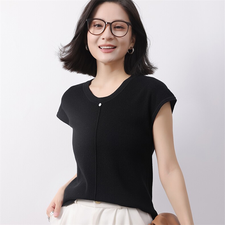 25夏季韩版低领软糯针织T恤女小飞袖上衣无袖打底衫轻薄透气背心,女装T恤,冀清阳荣