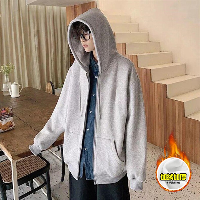 480G重磅加绒加厚硬挺boxy男女秋冬美式高街结构连帽卫衣开衫外套,女装短外套,电商A486-1