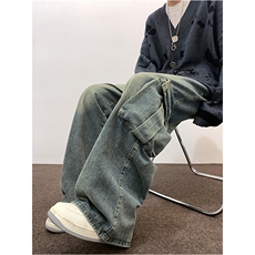新款美式工装复古牛仔裤男新款宽松直筒阔腿长裤子春款JN031-P58，男装牛仔裤，星座1008-1
