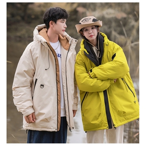 情侣冬季登山服白鸭绒连帽纯色工装羽绒服外套A406 Y93650 P235图片