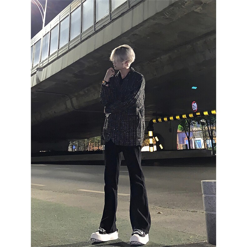 高街vibe纯黑色牛仔裤男款夏季修身直筒弹力微喇叭裤控价68,男装牛仔裤,星座310A-4