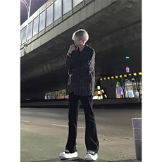 高街vibe纯黑色牛仔裤男款夏季修身直筒弹力微喇叭裤控价68，男装牛仔裤，星座310A-4