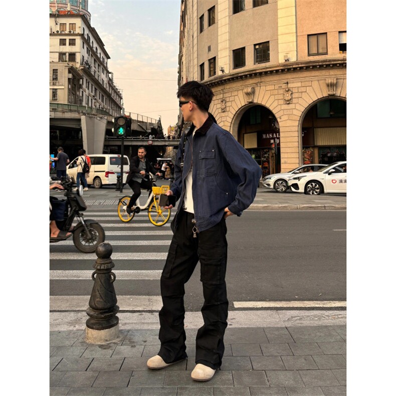 藏蓝色美式复古短款外套男春秋款潮牌痞帅cleanfit底特律工装夹克,男装夹克,星座1007（原301D）