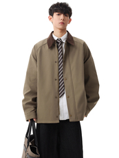 美式复古撞色翻领夹克春季格纹袖口宽松休闲外套XZ309JK8608P80，男装夹克，星座309（原A406）