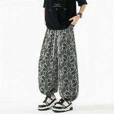 25夏季复古腰果花冰丝裤子夏季薄款宽松阔腿裤防晒裤504-K891-P50，男装防晒衣，星座504