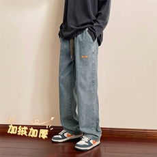 加绒加厚牛仔S-3XL-73.3%棉17.1%粘纤9.6%聚酯维(含微量纤维)，男装牛仔裤，星座718-1