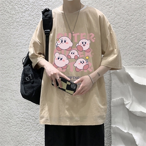 YT26310-P30 亚麻短袖t恤男大码五分袖男宽松七分袖 大皂风模特图片