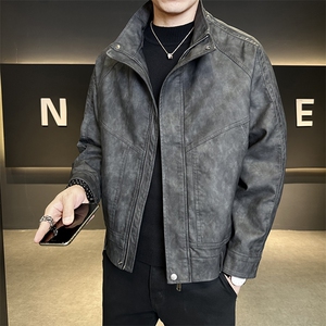 秋季新款皮衣外套男士立领休闲时尚帅气机车皮褂子痞帅图片