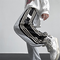 高街潮牌ins垂感休闲阔腿裤夏季薄款侧条纹直筒卫裤男K7123-P35，男装休闲裤，星座512-4