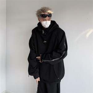 F156-P55 高街vibe潮牌百搭休闲上衣2024春季设计感连帽卫衣男图片