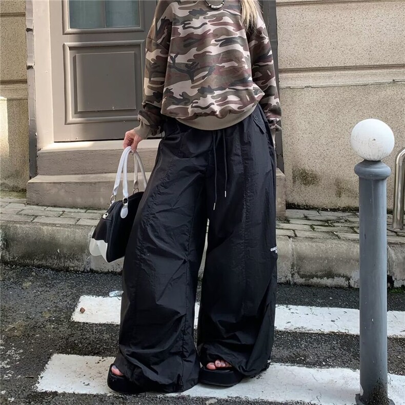 美式伞兵工装裤女薄款速干运动裤宽松阔腿裤爵士舞裤K0812-P45图片