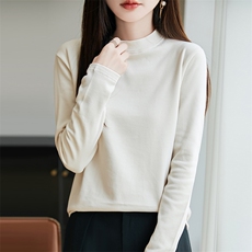 秋冬新款纯色针织圆领套头上衣时尚百搭，女装针织衫/毛衣，羊秋羊绒