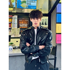 黑色立领pu皮衣外套男女春秋新款铆钉设计感短款机车服潮牌皮夹克，男装夹克，星座601-1