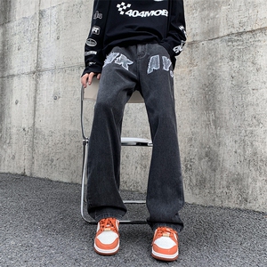 美式高街vibe复古水洗做旧牛仔裤男直筒裤子A061-W9980-P60控78图片