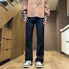 工装牛仔裤休闲裤男生秋季宽松阔腿裤潮牌直筒长裤N24-P48，男装牛仔裤，星座308B-1