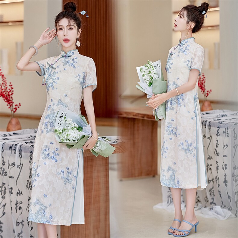 旗袍中式国风2025新款春夏季少女高级感优雅气质改良连衣裙,女装连衣裙,利佳可人