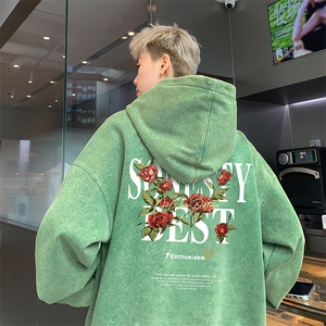 得物抖音高品质二开 360克重磅做旧炒雪花纯色连帽水洗卫衣 16027图片