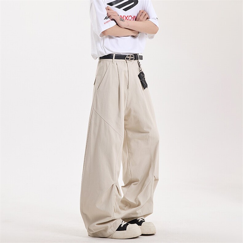 美式宽松褶皱休闲裤弯刀裤直筒阔腿裤k73p50控88，男装休闲裤，星座1011-1