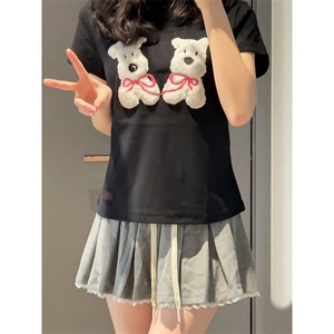 H0533-p35 毛巾绣+贴标 大 短袖t恤女夏季半袖宽松别致上衣图片
