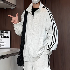 WY5019/P65春装新款高品质不起球织带设计开衫卫衣男潮宽松外套图片