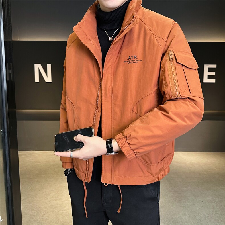 9103-M-3XL-P215-标90绒店主风工装翻领印花男士休闲羽绒服外套图片