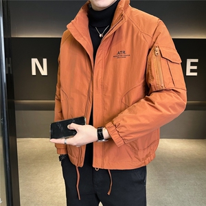 9103-M-3XL-P215-标90绒店主风工装翻领印花男士休闲羽绒服外套图片