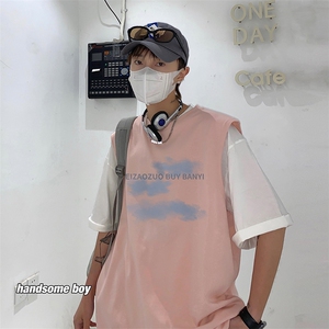 云朵印花背心男夏季新款坎肩无袖t恤港风宽松外穿衣服DF465TP18图片