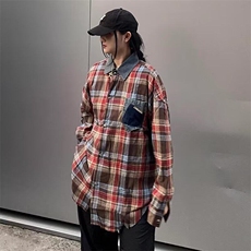 高级感外穿格子衬衫男女情侣复古宽松百搭早秋黄色格纹衬衣，男装衬衫，星座506A