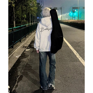 抖音得物品质480克全棉加绒织带连帽印花卫衣三条杠针织卫衣A0413图片