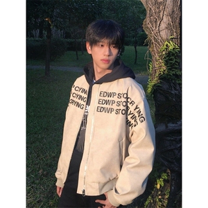 字母印花外套男款秋冬潮牌痞帅短款机车夹克棒球服BJK964图片