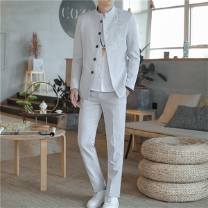 中山装西服套装男唐装西装两件套刺绣风外套A334-TZ109-P150图片