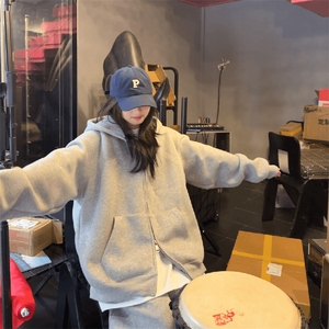 抖音得物品质二开26春装男女美式高街结构双拉链开衫卫衣外套图片