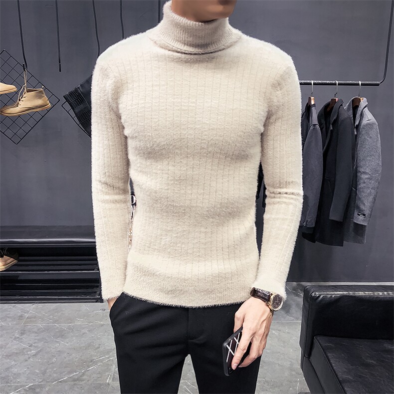 主推冬季精品仿水貂绒条纹高领修身毛衣针织衫C301-M1016-P70,男装针织衫/毛衣,电商C301
