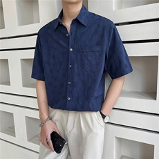 大货23提花工艺纯棉短袖衬衫男士半袖宽松休闲衬衣DJ8919P55，男装T恤，电商B413