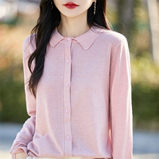 春秋新款POLO领开衫女宽松百搭长袖套头单排扣外搭外套潮，女装针织衫/毛衣，暖圣羊羊绒