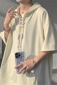 现货 T10113-特批35 控68 夏季新款设计感连帽短袖百搭大码T恤图片